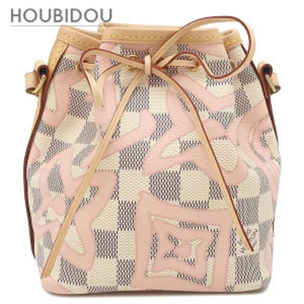 Louis Vuitton Noe Damier Azur White Canvas Shoulder Bag Tahiti White Pink